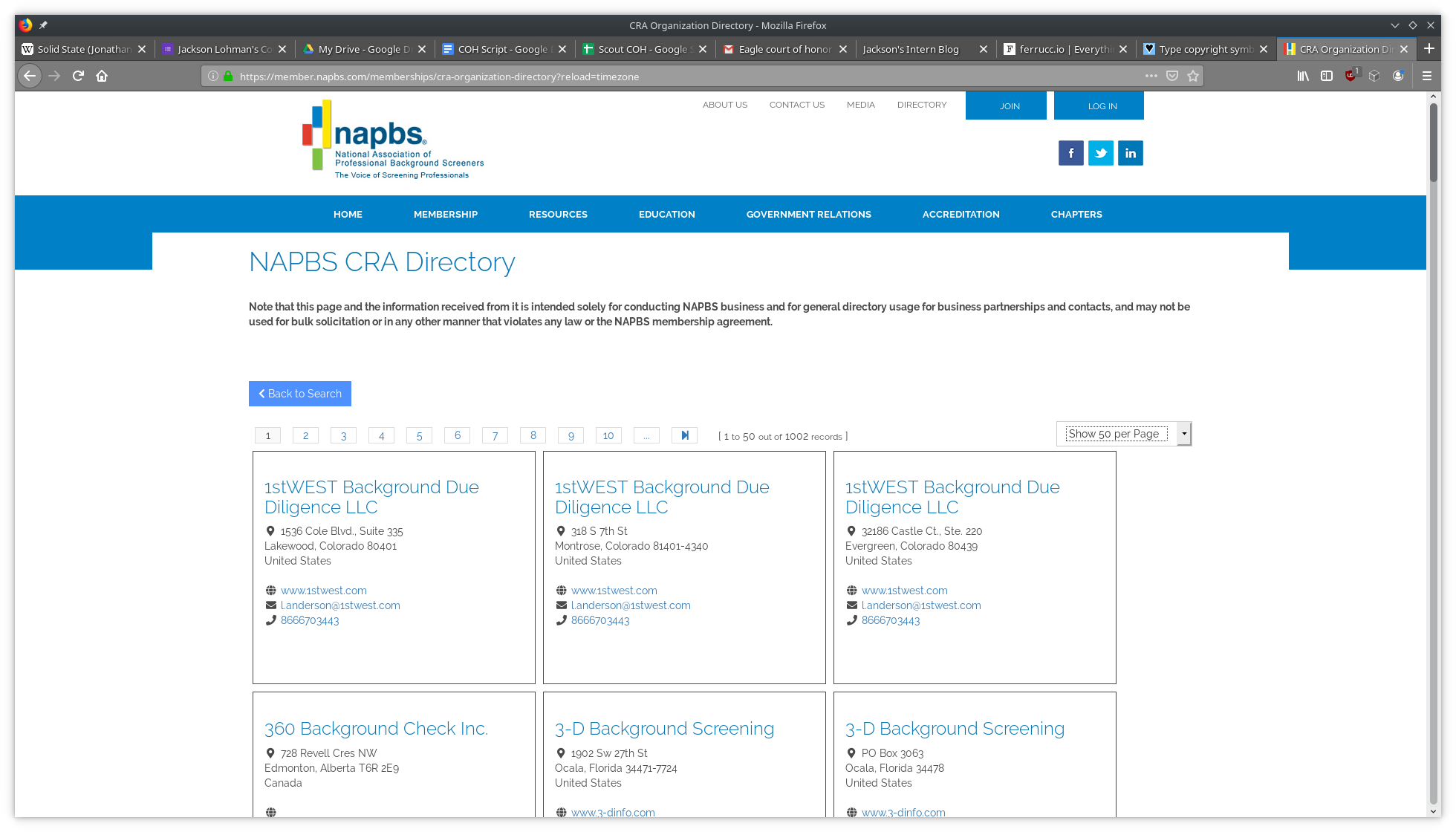 NAPBS website directory with 1002 records